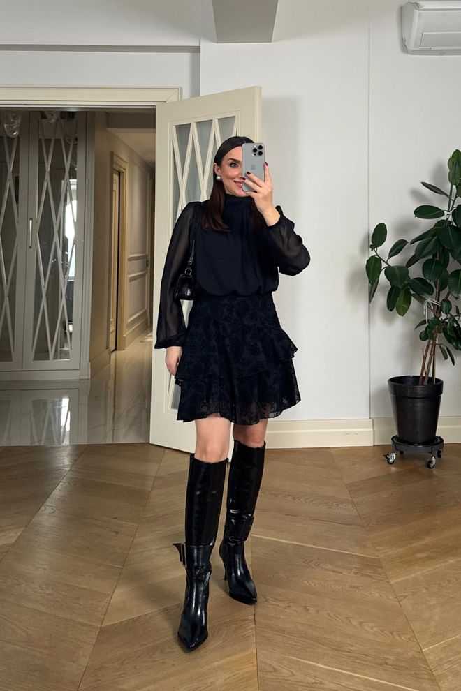 Tuba Elegant Black A Line Mini Dress With Paisley Pattern Wholesale Clothing 5