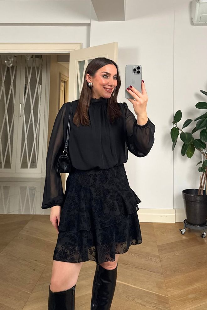 Tuba Elegant Black A Line Mini Dress With Paisley Pattern Wholesale Clothing Work