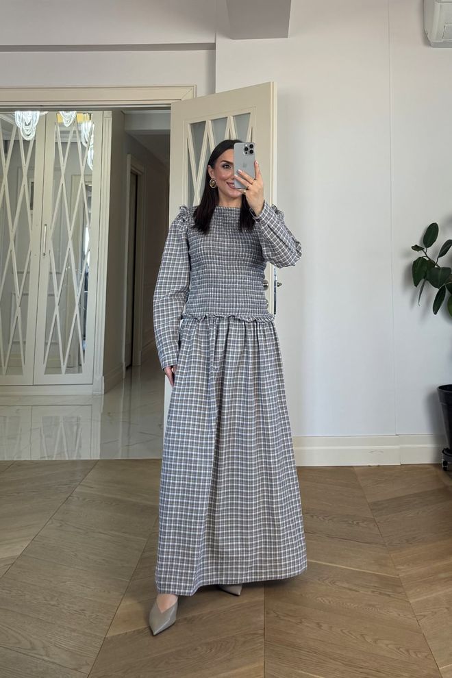 Tuba Grey Fit And Flare Floor Length Dress Wholesale Clothing Modest