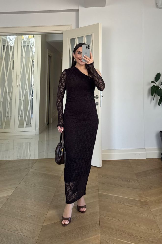 Tuba Elegant Black Bodycon Dress With One Shoulder Neck Wholesale Clothing Sexy