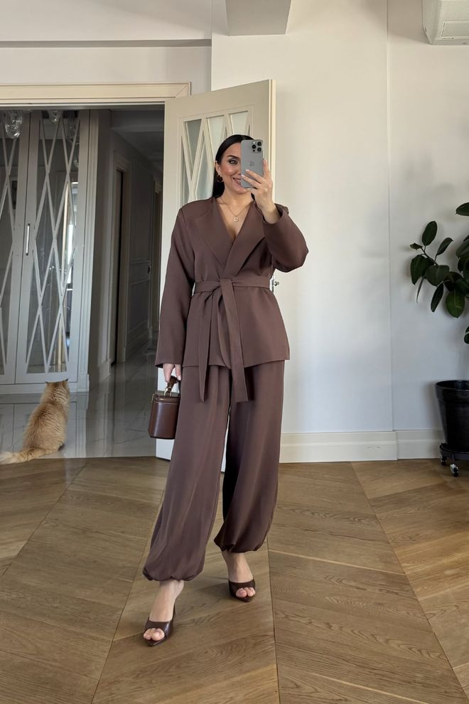 Tuba Braunes Elegantes Oversized Binden Set Großhandelskleidung Modest