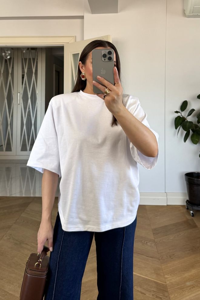 Tuba Biele Neformálne Oversized Tričko S Polovičnými Rukávmi Veľkoobchod s oblečením Neformálny