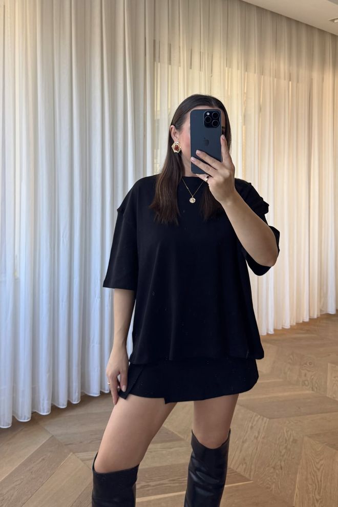 Tuba Black Casual Oversized Fit Tshirt Wholesale Clothing 1