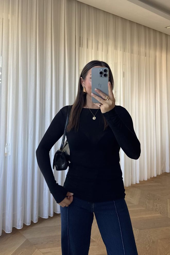 Tuba Schwarzer Slim Fit Casual Pullover Mit Extra Langen Ärmeln Großhandelskleidung Lässig