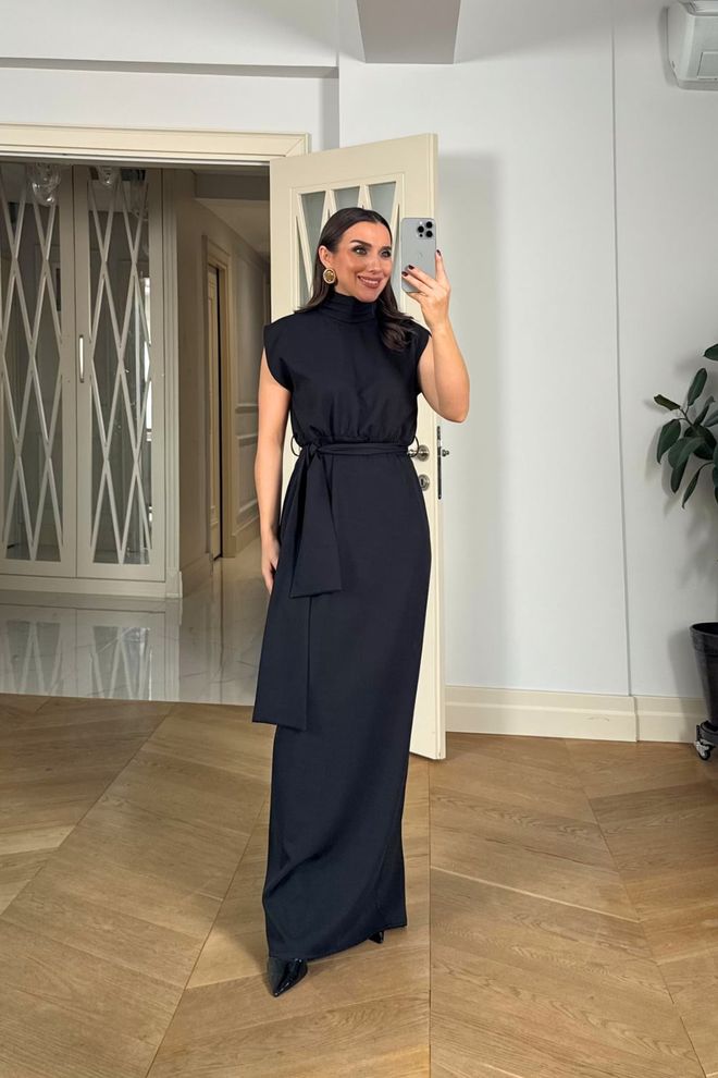 Tuba Black Elegant Maxi Turtle Neck Sheath Dress Wholesale Clothing Work