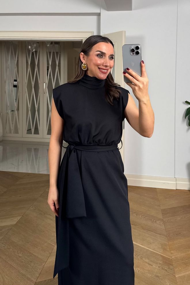 Tuba Black Elegant Maxi Turtle Neck Sheath Dress Wholesale Clothing 1