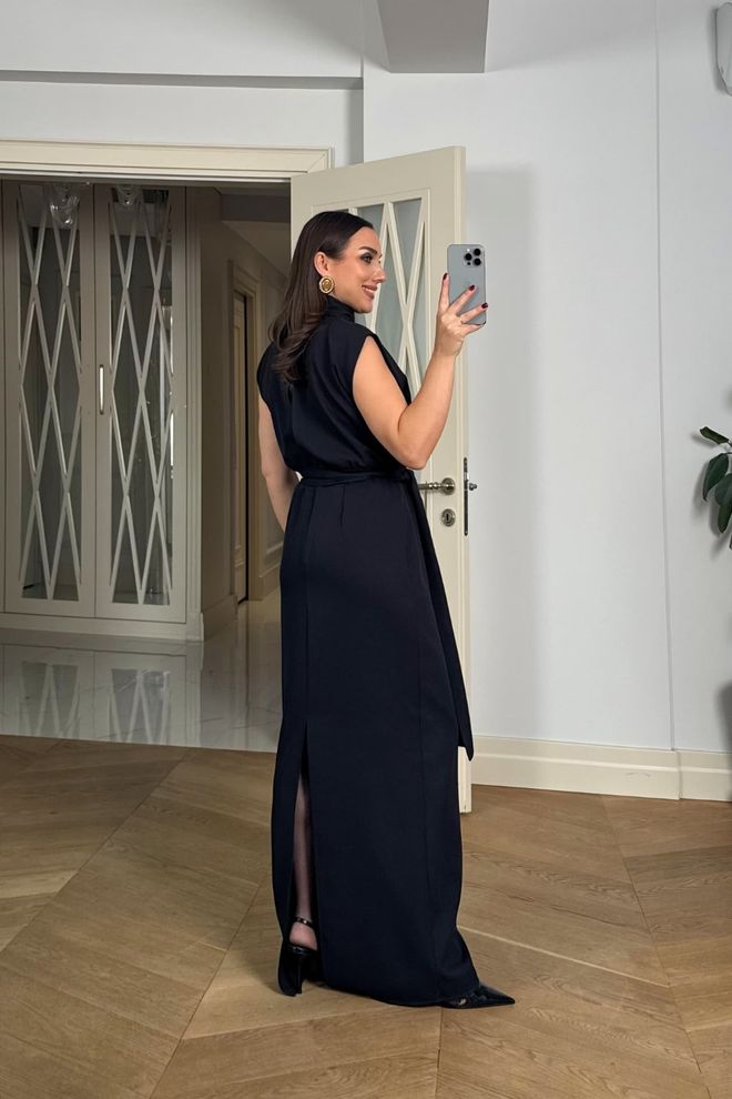 Tuba Black Elegant Maxi Turtle Neck Sheath Dress Wholesale Clothing Formal