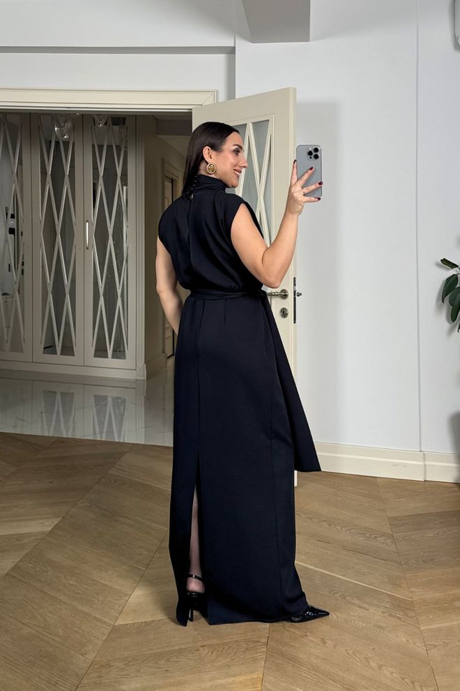 Tuba Black Elegant Maxi Turtle Neck Sheath Dress Wholesale Clothing Spring