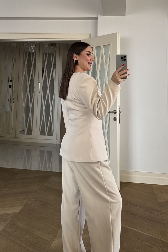 Tuba Beige Slim Fit Single Breasted Blazer Jacket Wholesale Clothing Cocktail