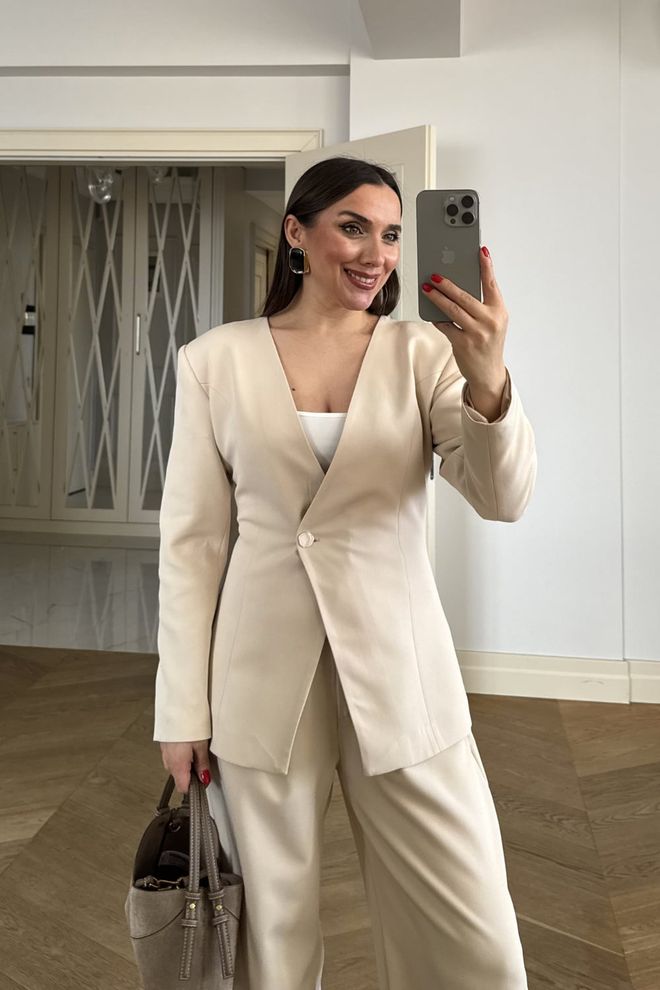 Tuba Beige Slim Fit Single Breasted Blazer Jacket Wholesale Clothing Work