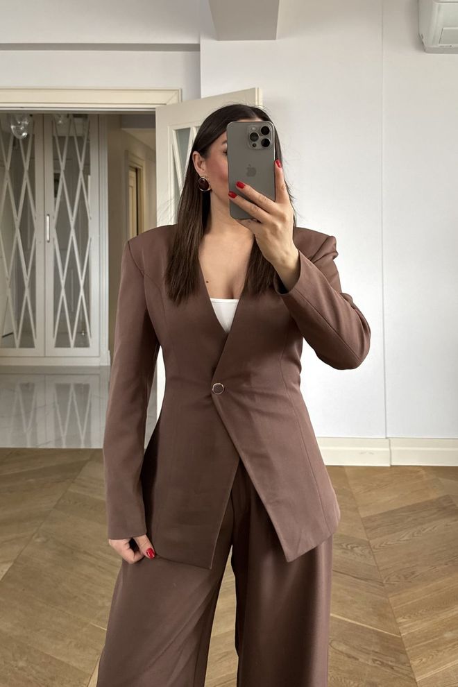 Tuba Brown Elegant Formal Single Breasted Jacket Wholesale Clothing Work
