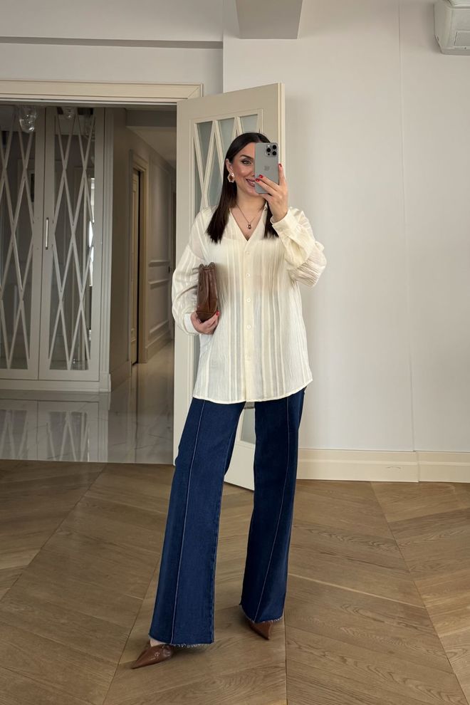 Tuba Beige Striped Shirt With V Neck And Buttoned Closure Wholesale Clothing Spring