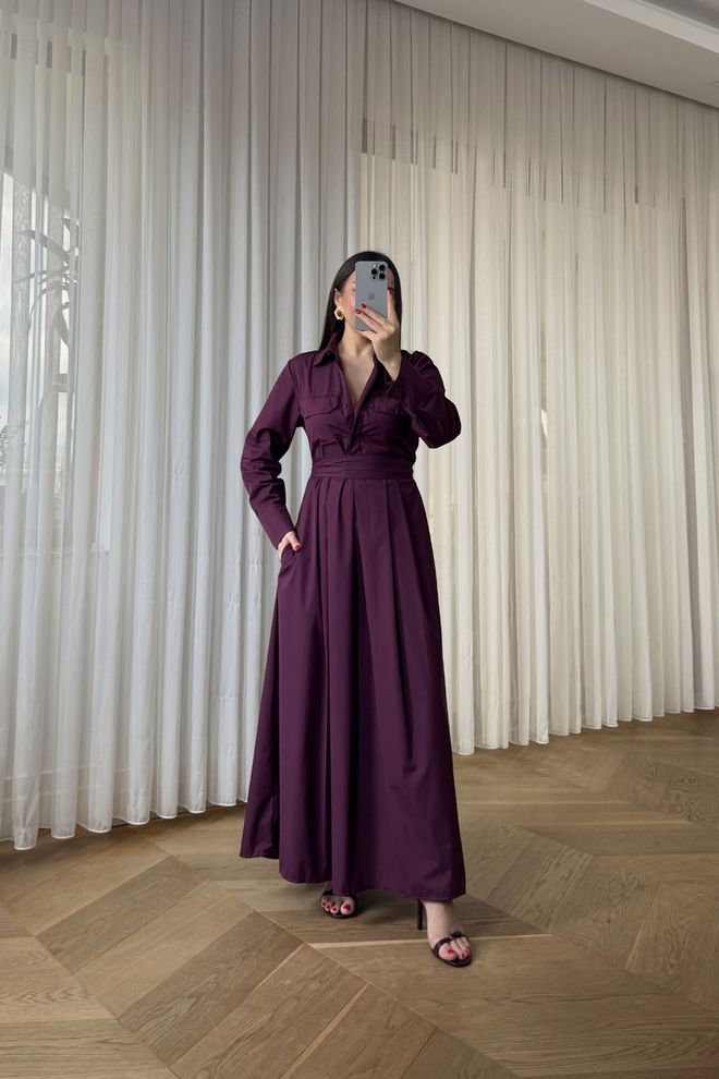 Tuba Claret Red Elegant Floor Length Shirt Dress Wholesale Clothing 5