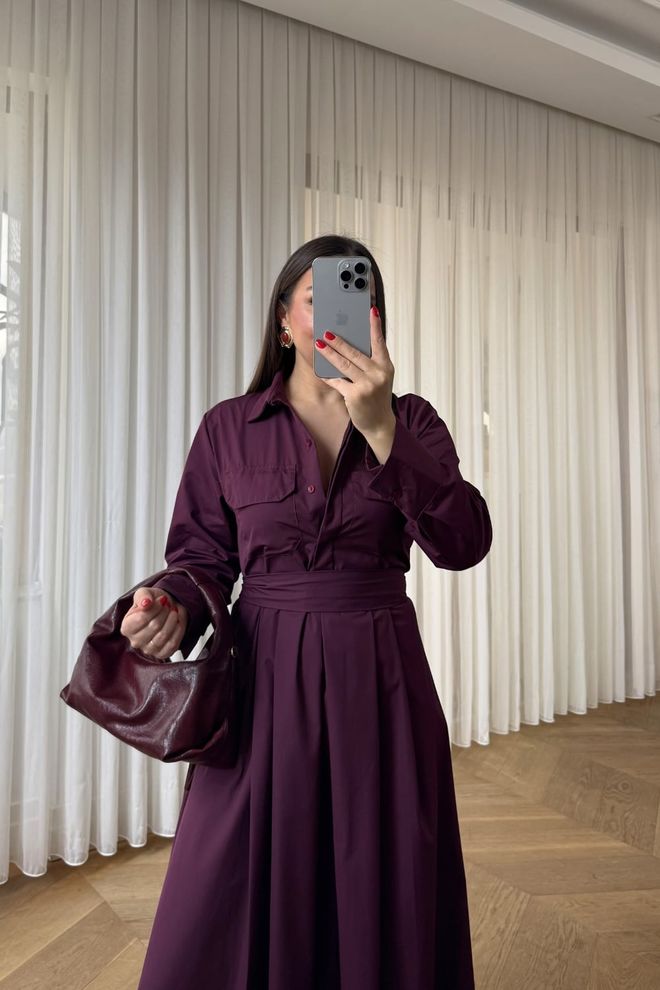 Tuba Claret Red Elegant Floor Length Shirt Dress Wholesale Clothing Work