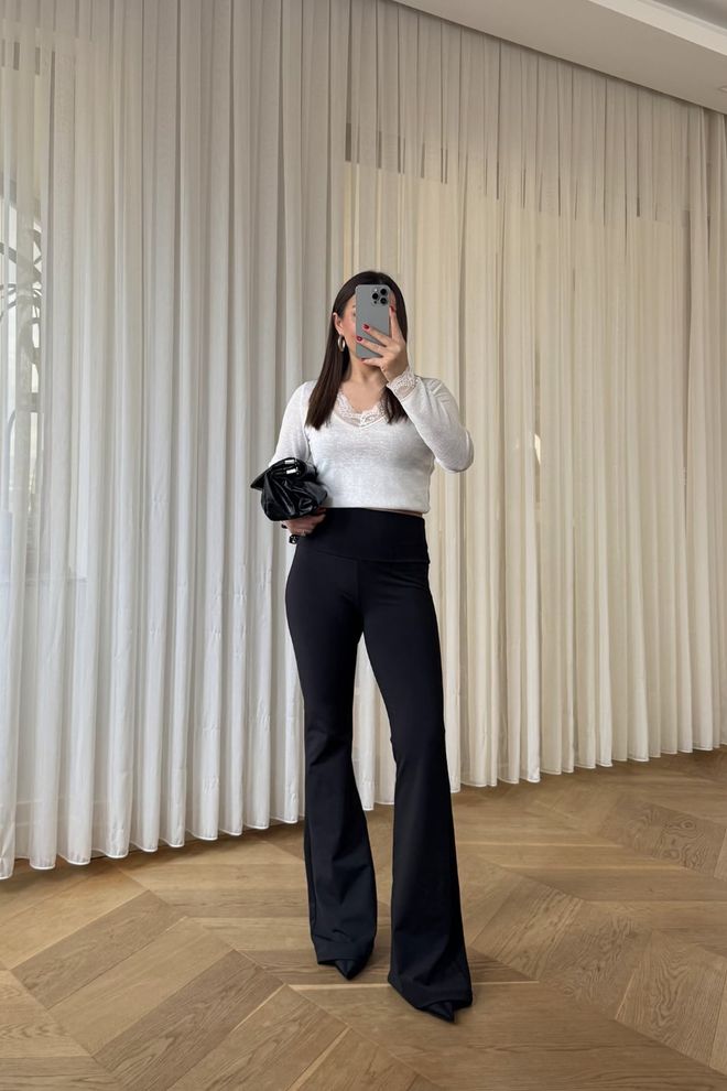 Tuba Black Elegant High Waist Bootcut Flare Leg Pants Wholesale Clothing 1