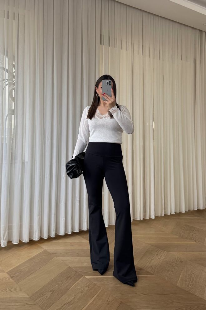 Tuba Black Elegant High Waist Bootcut Flare Leg Pants Wholesale Clothing Casual