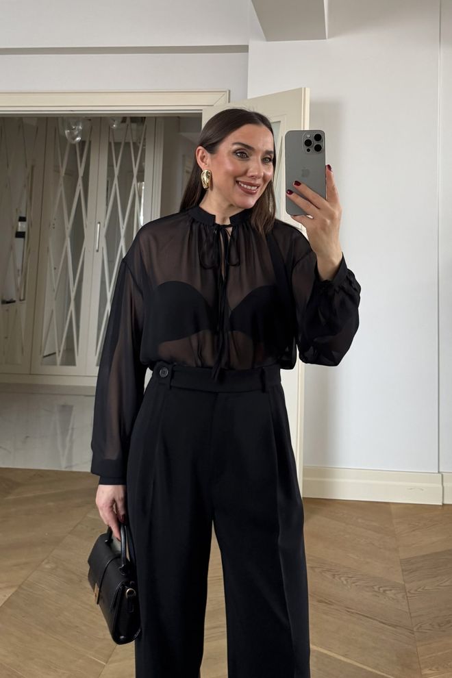 Tuba Bluzka Z Szyfonem Z Długim Rękawem Dominującym Kołnierzykiem Czarna Hurtowa sprzedaż odzieży 0