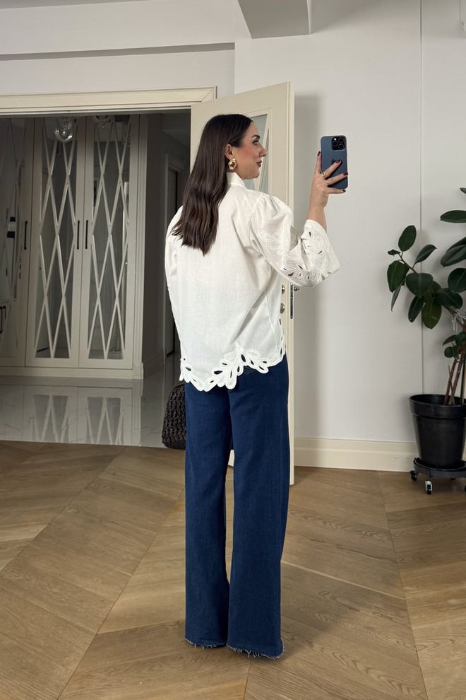 Tuba Beyaz Zarif Gündelik Tesettür Gömlek Toptan Giyim İş