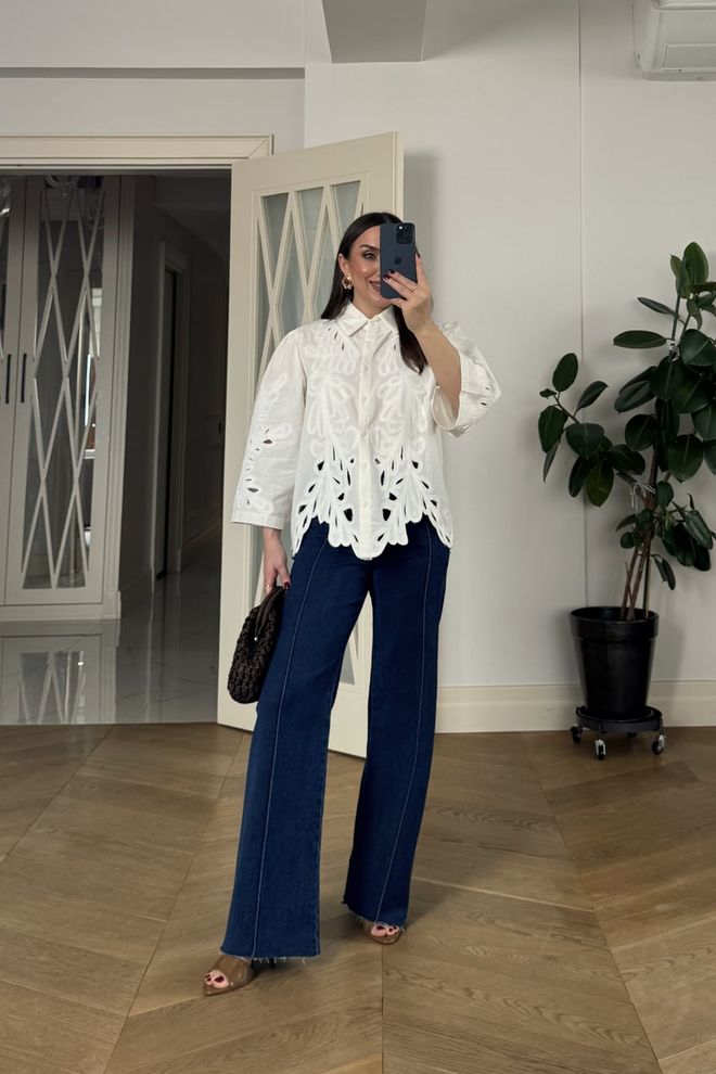 Tuba Beyaz Zarif Gündelik Tesettür Gömlek Toptan Giyim Bahar