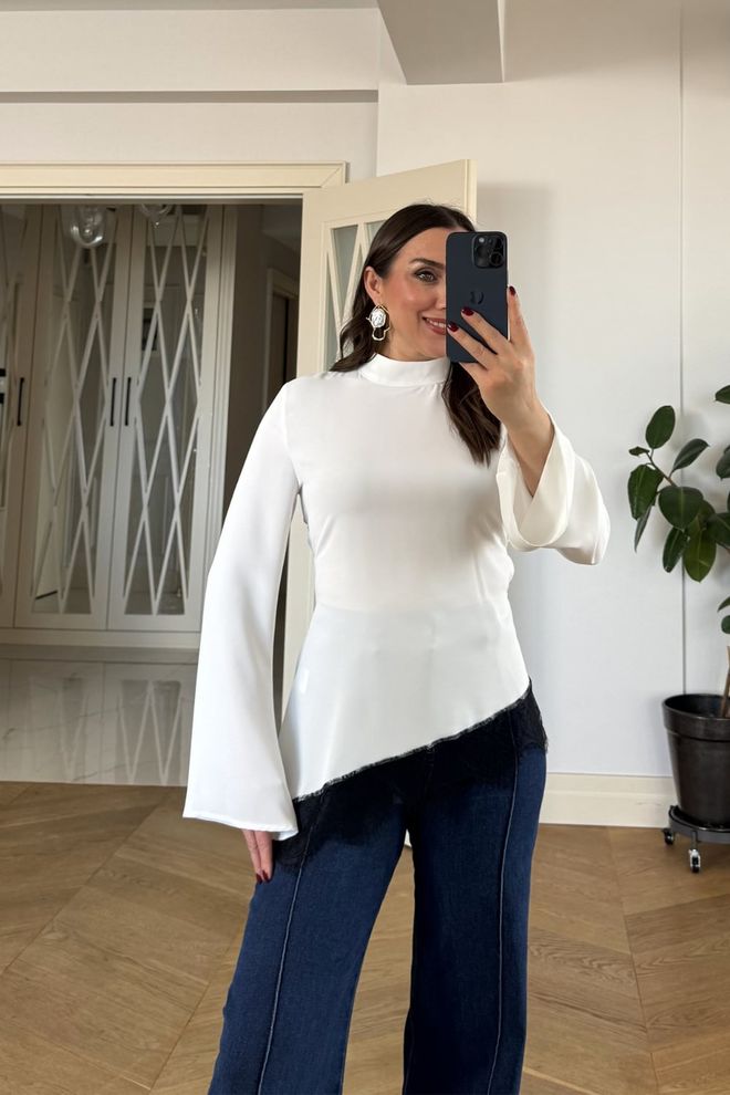 Tuba Elegantná Biela Košeľa S Zvonovými Rukávmi Veľkoobchod s oblečením Skromný