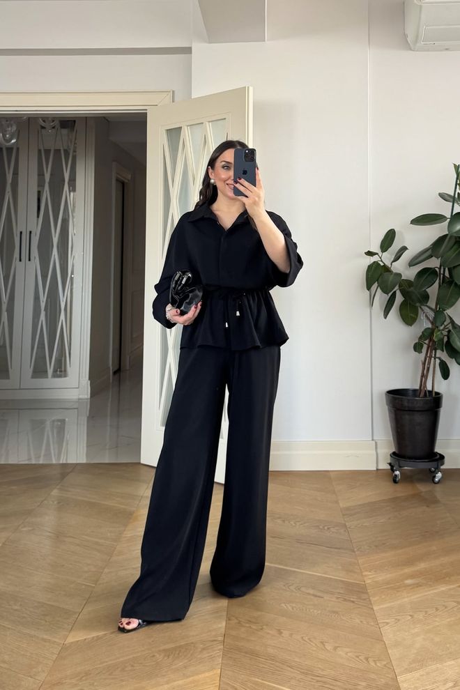 Tuba Juodas Formalus Elegantiškas Kostiumas Su Palazzo Kelnėmis Didmeninė prekyba drabužiais Išleistuvės