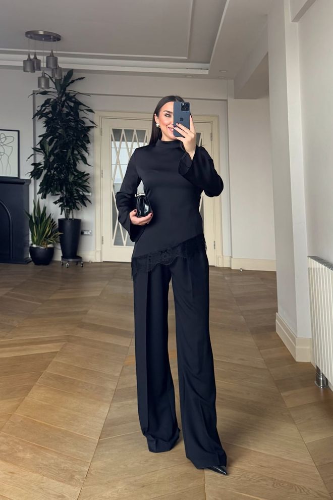 Tuba Čierna Elegantná Formálna Košeľa So Zvonovými Rukávmi Veľkoobchod s oblečením Skromný