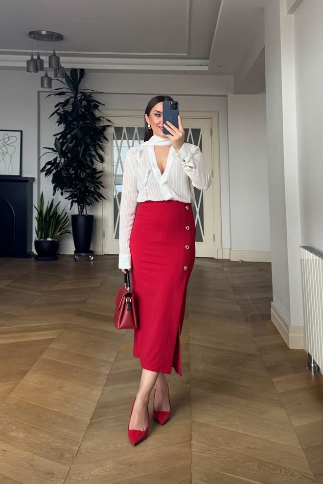 Tuba Црвена Оловка Миди Сукња Са Дугмадима Велепродаја одеће 5