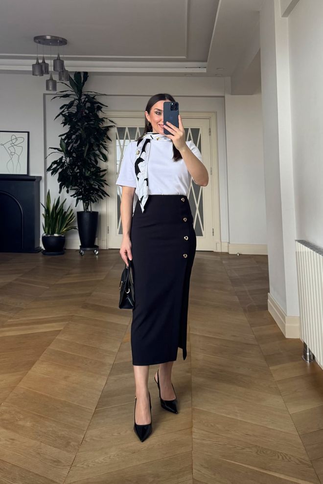 Tuba Falda Negra Elegante Con Cintura Alta Y Diseño Midi Asimétrico Ropa al por mayor Formal