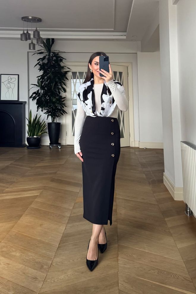 Tuba Елегантна Црна Сукња Са Високим Струком И Асиметричним Миди Кројем Велепродаја одеће Коктел