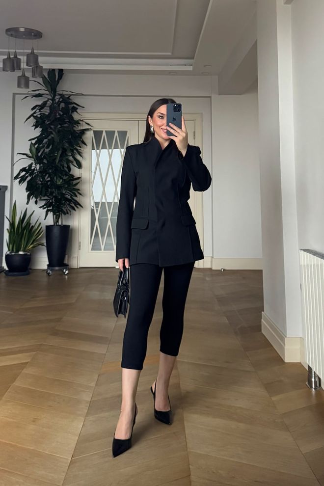 Tuba Pajkice Črna Visok Pas Obrezano Suha Noga Za Formalni Eleganten In Ležeren Slog Oblačila na debelo Ležerno