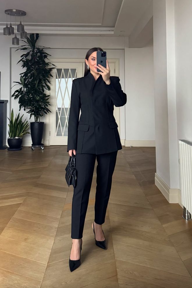 Tuba Црн Сингле Бреастед Блазер Јакна Велепродаја одеће Винтаге