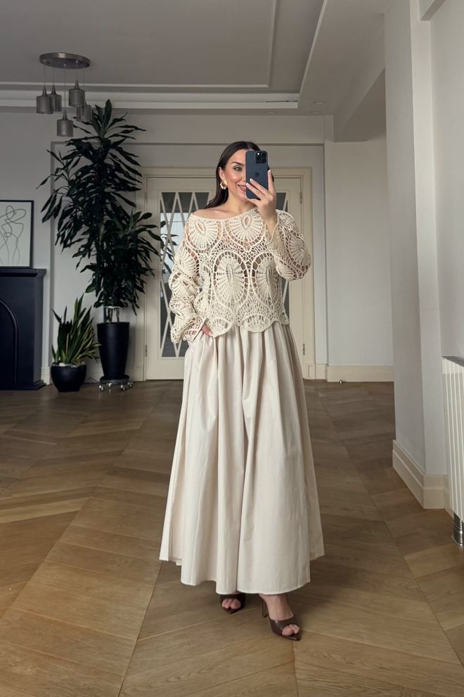 Tuba Crochet Knit Blouse Beige Wholesale Clothing 0