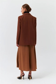 عارض ملابس بالجملة يرتدي TBU10127 - Modest Double Breasted Blazer Women's Jacket - Brown، تركي بالجملة السترة من Tuba Butik
