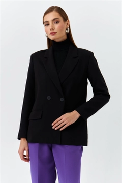 عارض ملابس بالجملة يرتدي TBU10210 - Double Breasted Collar Blazer Women's Jacket - Black، تركي بالجملة السترة من Tuba Butik