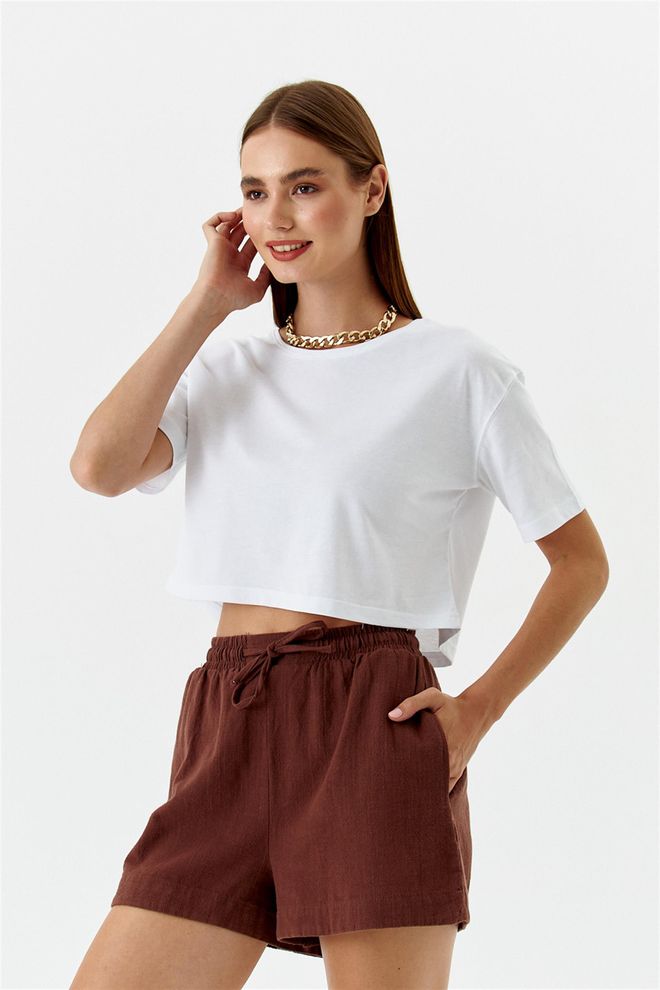 Tuba T Shirt Femme Basic Crop Blanc Vêtements en gros Décontracté