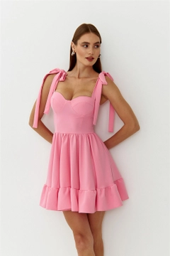عارض ملابس بالجملة يرتدي TBU11289 - Tie Bust Cup Mini Dress - Pink، تركي بالجملة فستان من Tuba Butik
