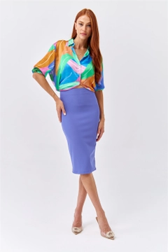 Een kledingmodel uit de groothandel draagt 35947 - Skirt - Purple, Turkse groothandel Rok van Tuba Butik