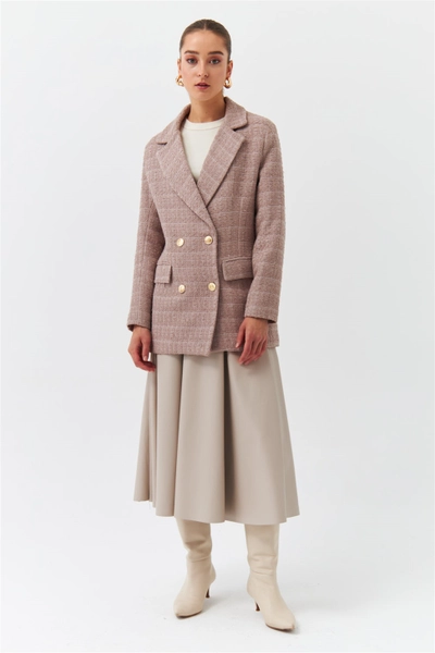 A model wears 36777 - Jacket - Mink, wholesale Jacket of Tuba Butik to display at Lonca