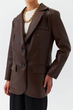 A wholesale clothing model wears 36801 - Jacket - Brown, Turkish wholesale Jacket of Tuba Butik
