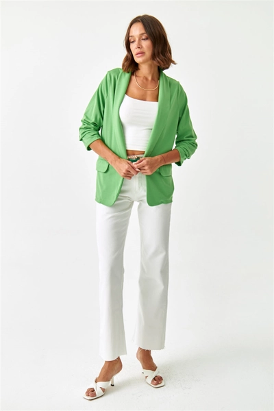 A model wears 36005 - Jacket - Green, wholesale Jacket of Tuba Butik to display at Lonca