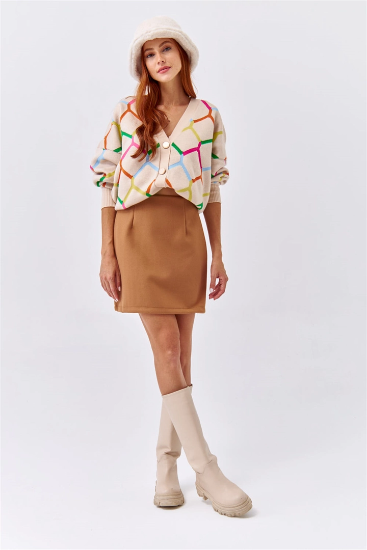 A wholesale clothing model wears 36216 - Skirt - Light Brown, Turkish wholesale Skirt of Tuba Butik