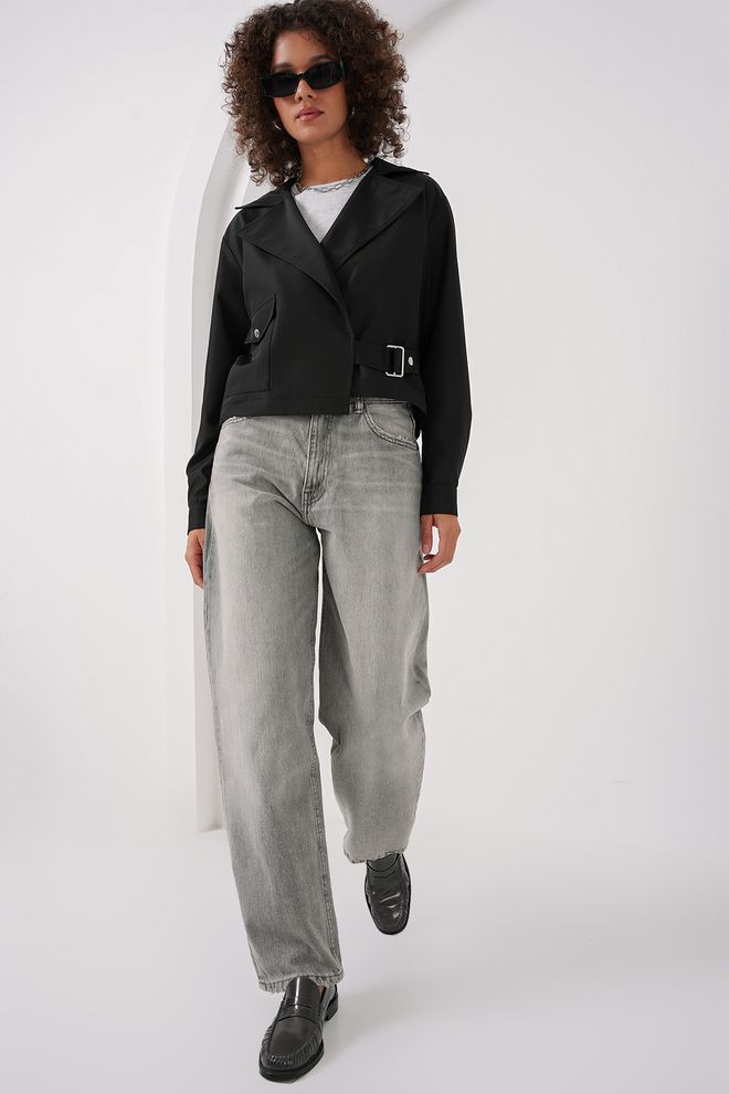 Umay Gabardina Negra Elegante Un Solo Pecho Cuello Con Muescas Ropa al por mayor Casual