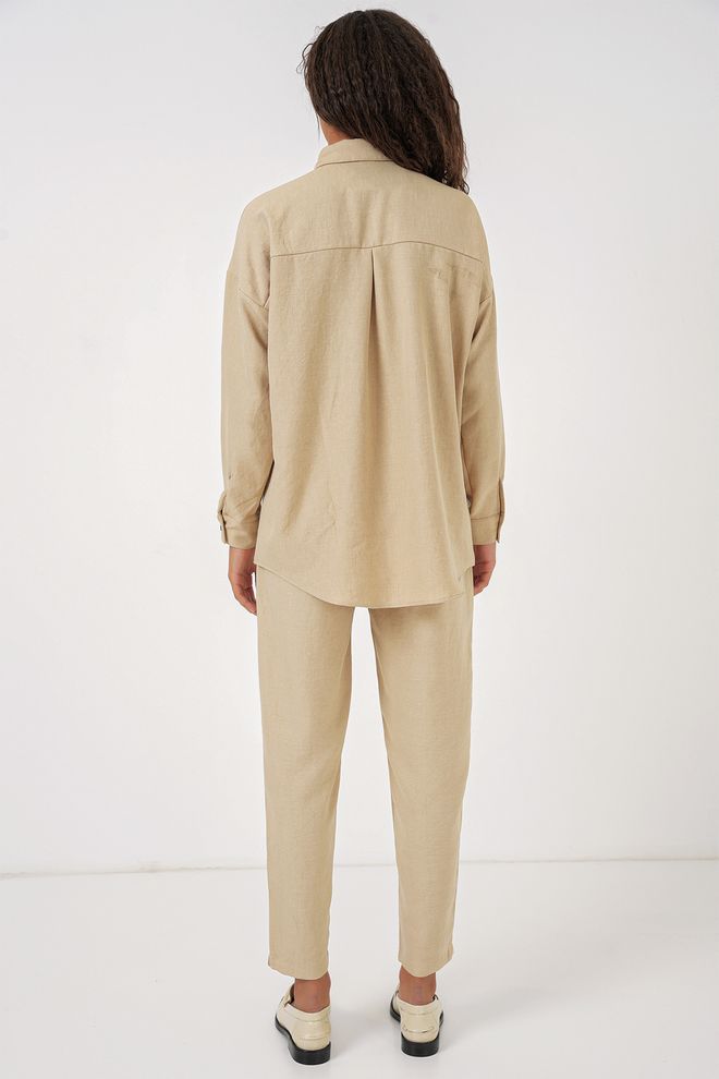 Umay Set Casual Elegante Beige Con Collo Dentellato Abbigliamento all'ingrosso Modesto
