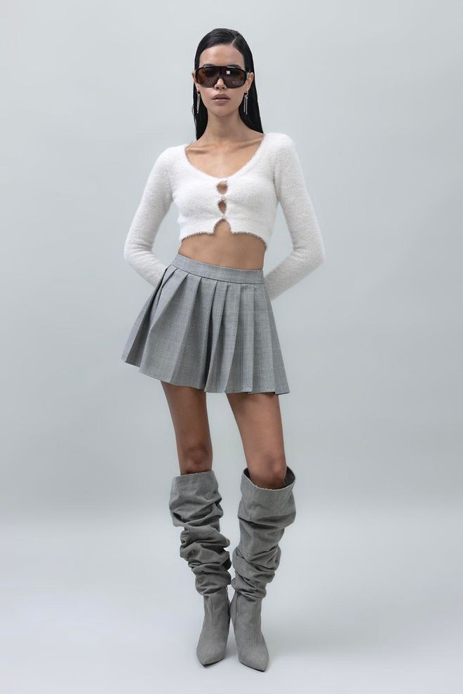 Umay Gonna Plissettata Mini Grigia Con Cerniera Abbigliamento all'ingrosso Casuale