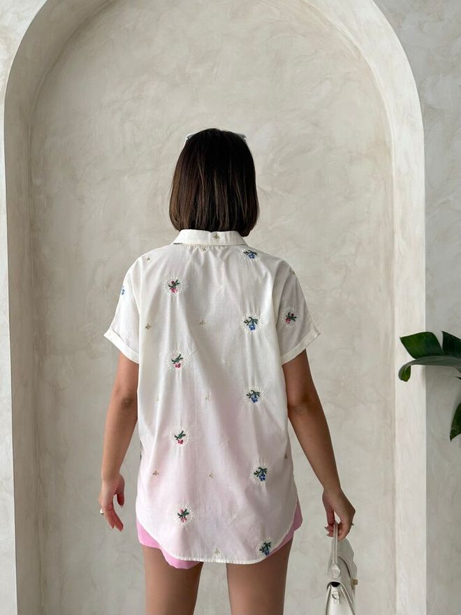 Umay Camisa Casual Blanca Floral Con Cuello Polo Ropa al por mayor Casual
