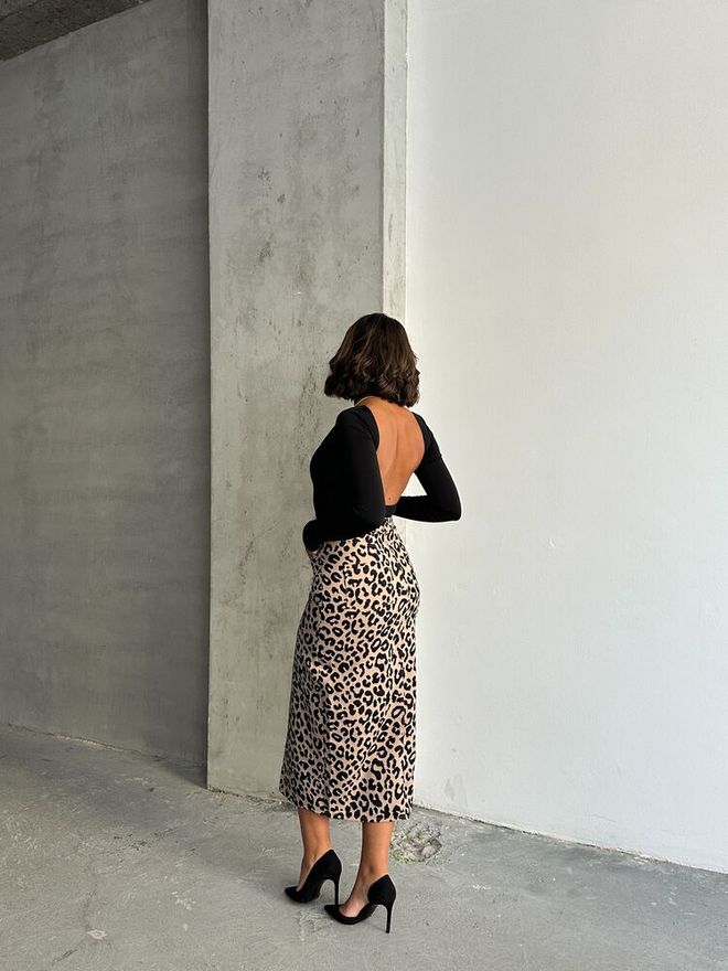Umay Gonna A Matita Beige Con Stampa Animalier Abbigliamento all'ingrosso Casuale
