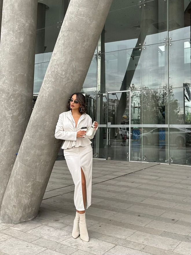 Umay Elegante Gonna Pencil Bianca Midi Abbigliamento all'ingrosso Annata