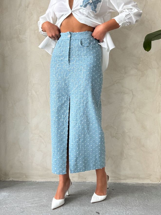 Umay Gonna Blu Elegante Sexy Casual Pencil Midi Vita Alta Abbigliamento all'ingrosso Casuale