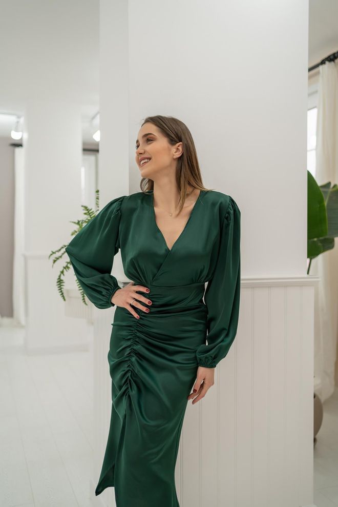 Umay Πράσινο Κομψό Επίσημο Glam Wrap Φόρεμα Χονδρικό εμπόριο ενδυμάτων Επίσημο