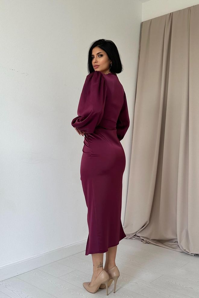 Umay Elegantné Bordové Bodycon Šaty S Balónovými Rukávmi Veľkoobchod s oblečením Vintage